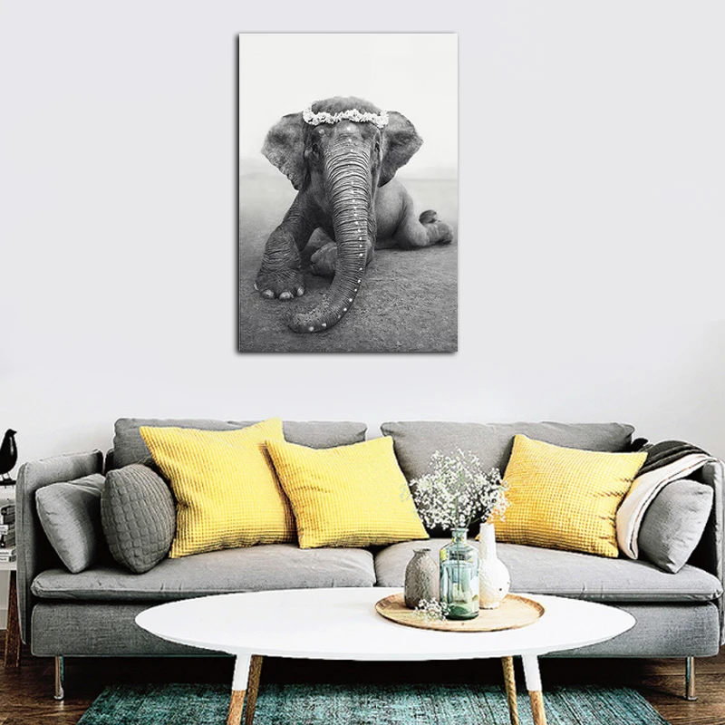 

Nordic Style Black White State Protects Elephants Painting Wall Art Canvas Prints Home Decor Modular Pictures Animal Poster