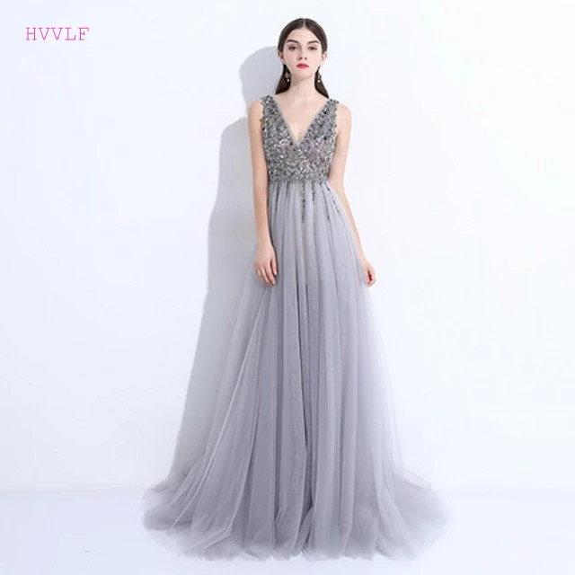 Beaded-Pearls-Pageant-Gown-Sexy-V-Neck-Front-Slit-Gray-Tulle-Long-Formal-Evening-Dresses-robe.jpg_640x640