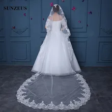 Длинные Соборные вуали; Однослойная кружевная кромка; цвет слоновой кости; свадебная вуаль; 3 м; вуаль для взрослых; Свадебные вуали; acesorios de boda para el vestido; WV077