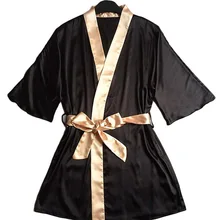 Сексуальный Свадебный халат женский короткий атласный халат для невесты кружевное шелковое кимоно халат летняя Пижама для невесты пеньюар размера плюс