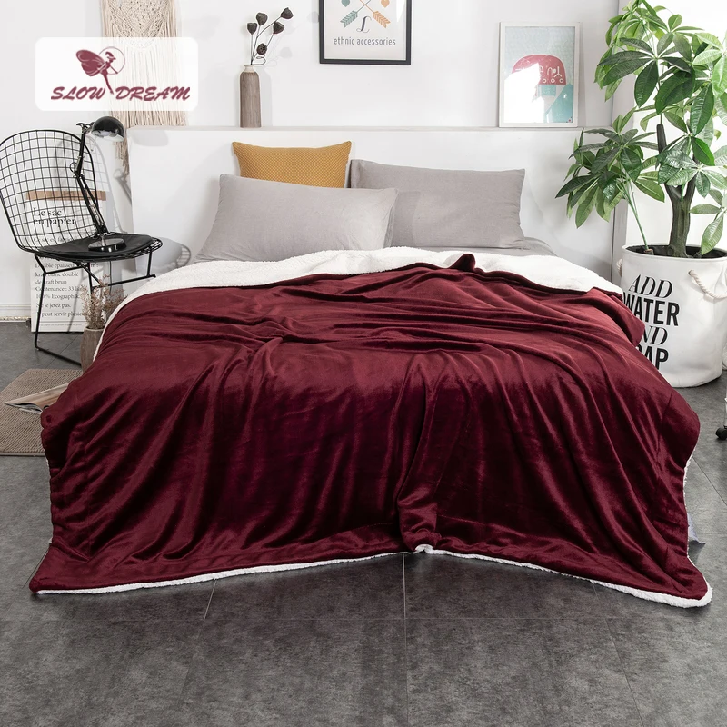 

Slowdream Hot Sale Thick Sherpa Throw Wine Blanket Weighted Flannel Fleece Blanket Queen King Adult Summer For Bed Or Couch 1PCS