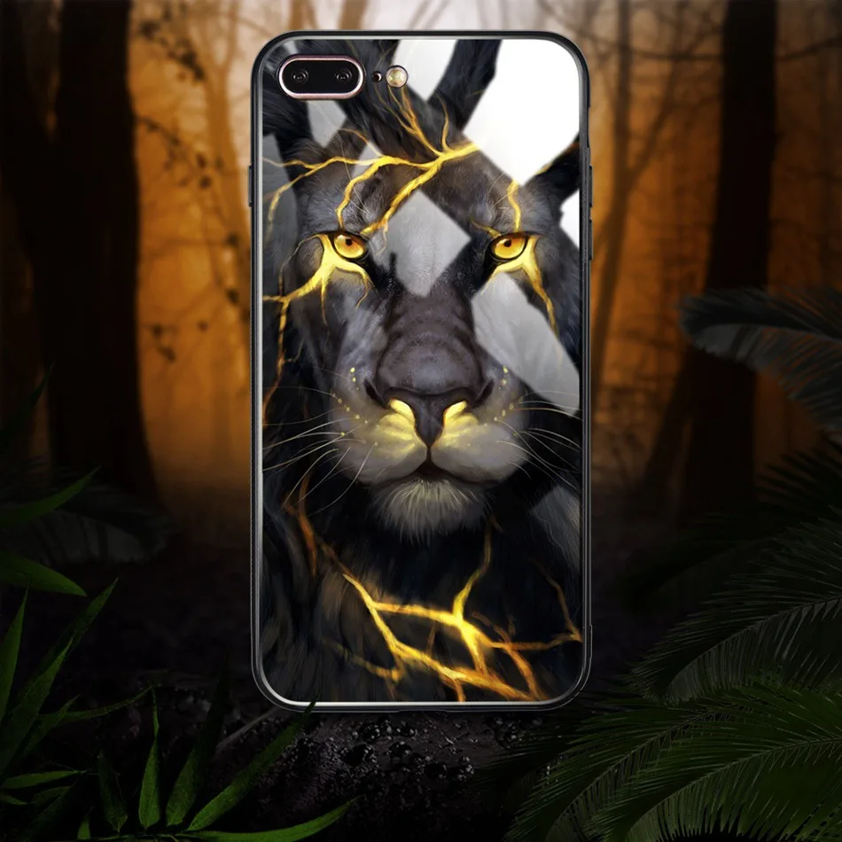 Tempered Glass Case For iPhone 7 6 8 6S Plus Case For iPhone X 10 HD Animal Pattern Soft Edge Back Cover Cases Protective Shell (2)