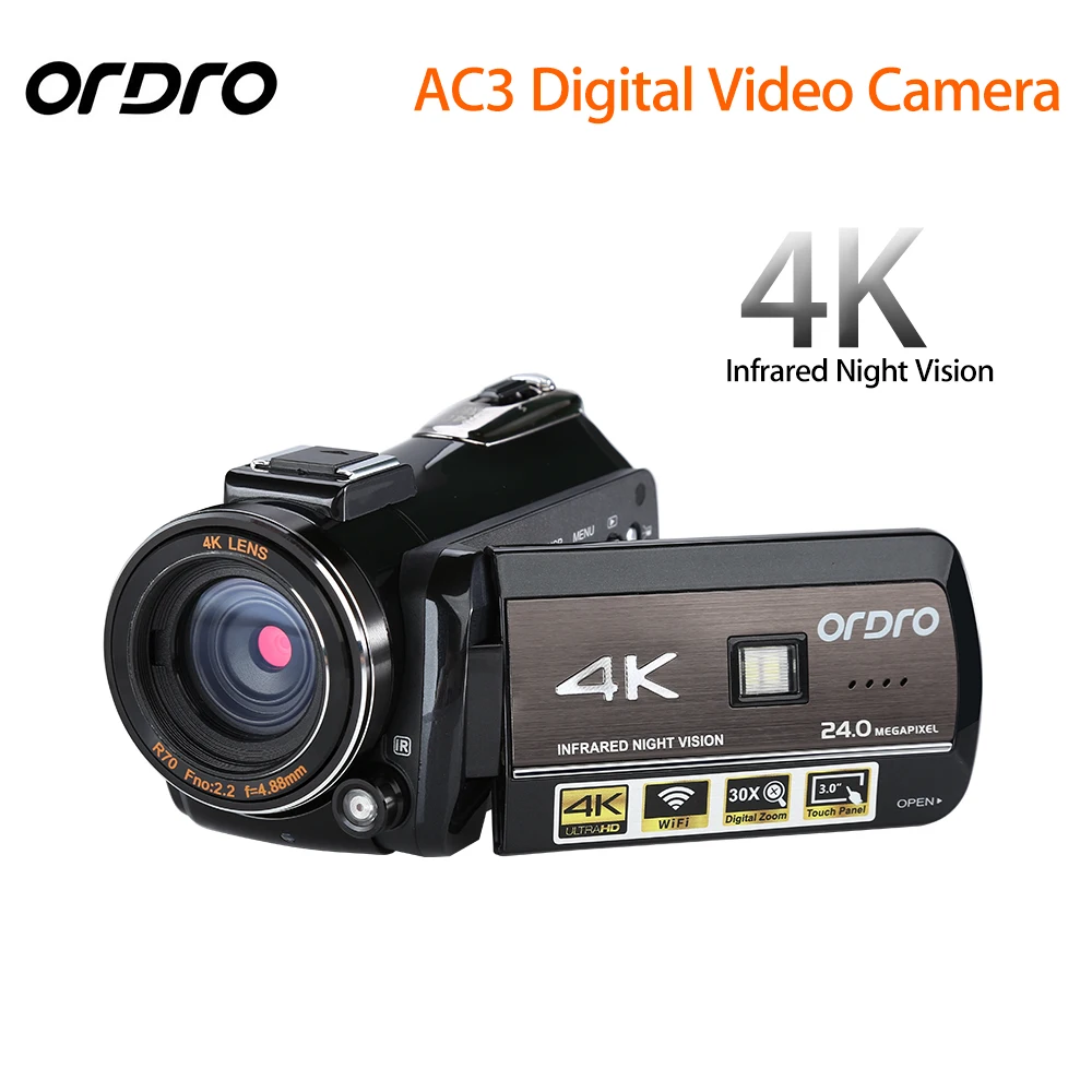 Цифровая камера ORDRO AC3 4K HDMI 24 МП инфракрасная ночного видения 3 &quotсенсорный