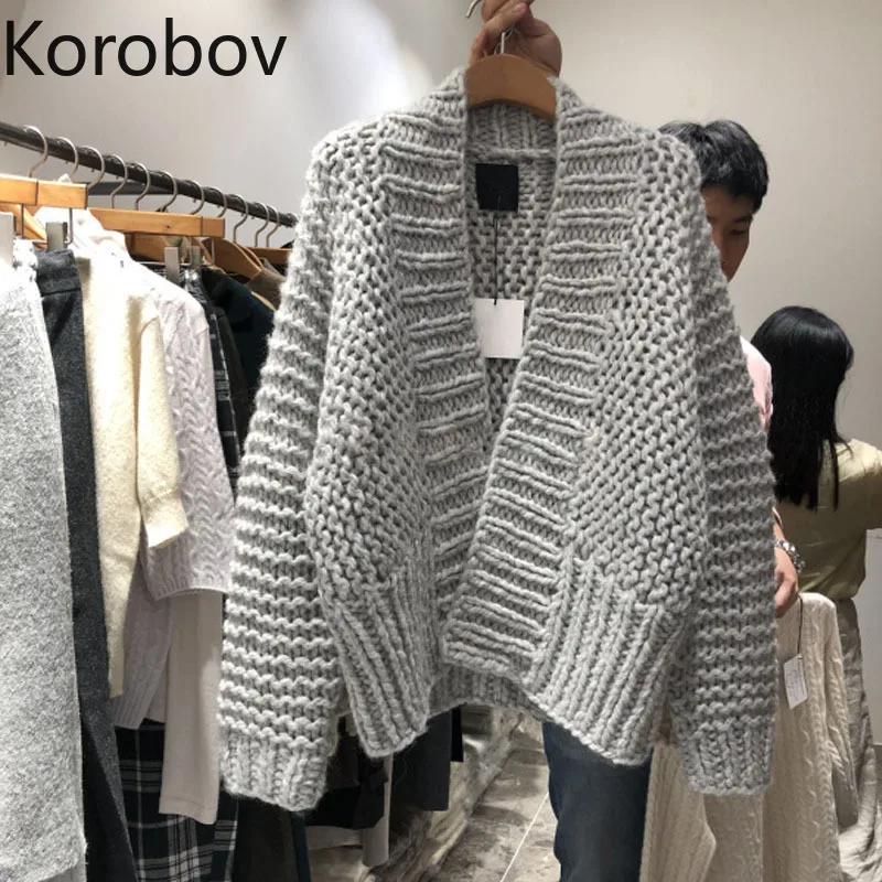 

Korobov 2019 New Autumn Women Cardigans Korean Loose Casual Knit Sweaters V Neck Long Sleeve Sueter Mujer Sweater 78096