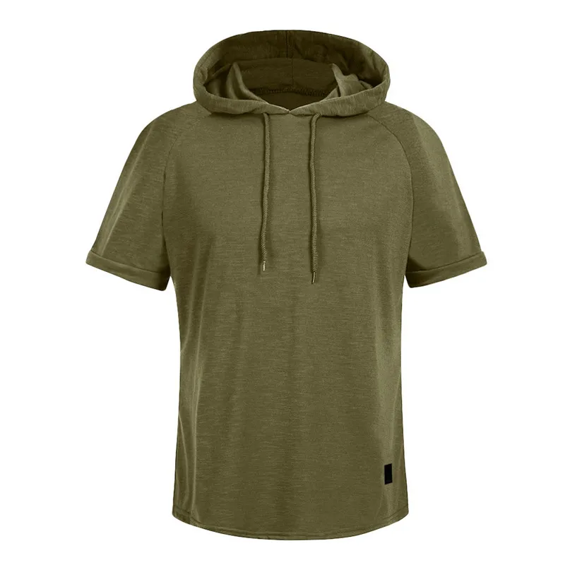 Running Jackets Men hooded short-sleeved t-shirt Fashion Men's Slim Casual Large Size Short Sleeve Hoodie Top Blouse #2h04 (10)