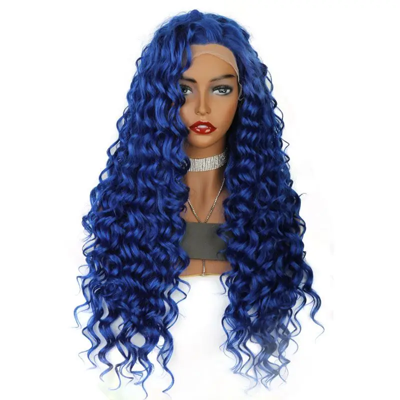 EEWIGS Synthetic Lace Front Wig Glueless Long Blue Wigs Natural Hair