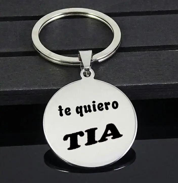 "Te quiero TIA" брелок Новое поступление письмо диск для женщин украшения тетя Прямая YP6978 - Цвет: Серебристый