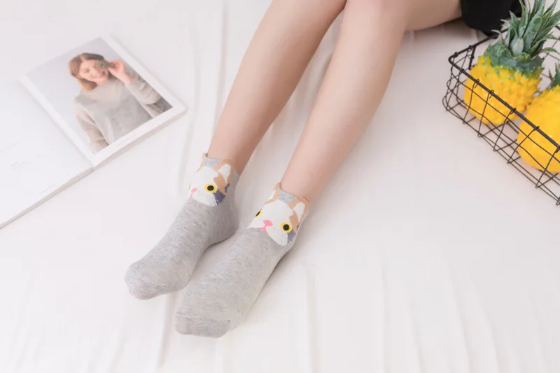 5 пар/уп. короткие носки для девушек с низким вырезом забавные женские носки с принтом милые Мультяшные носки с ушками оптом