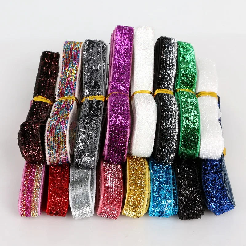 

12Pcs/set 10mm Single Faced No Elastic Metallic Velvet ribbon DIY Headband Clips Bow Wedding Party Decoration