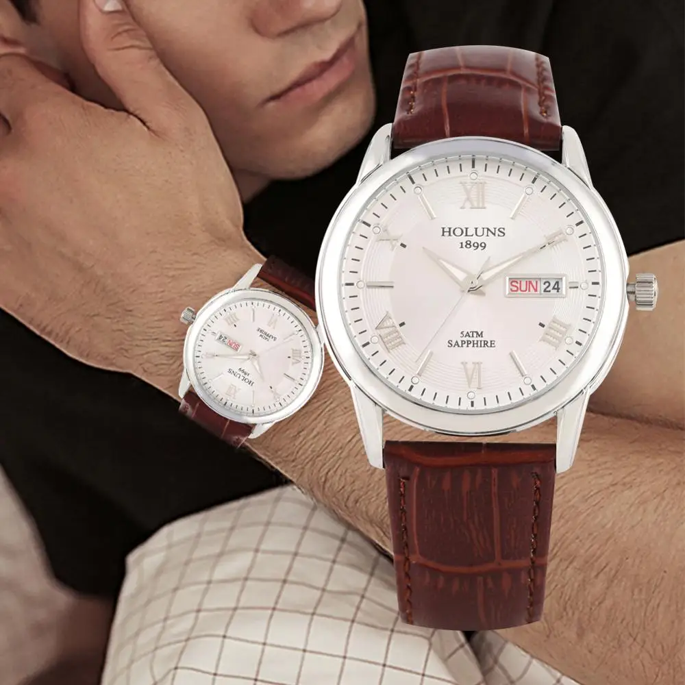 Skup HOLUNS zegarki kwarcowe moda męska na co dzień zegarek na rękę cyframi rzymskimi skórzany pasek mężczyzna zegarka zegarki zegar mężczyzna reloj hombre