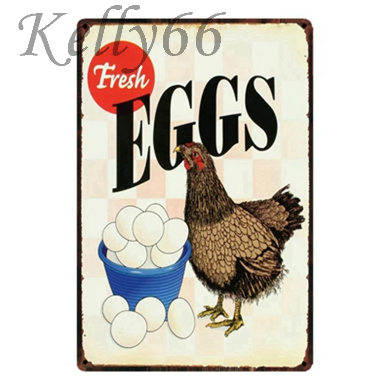 

[ Kelly66 ] Fresh Eggs Retro tin Sign Tin Poster Farm Decor Store Market Wall Art Painting 20*30 CM Size y-1039