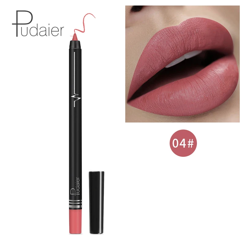 Pudaier макияж губ matte lip liner pencil waterpoof долговечный пикантные красные открытые помада ручка контур губ комплект серый, черный цвет PD013 - Цвет: 04