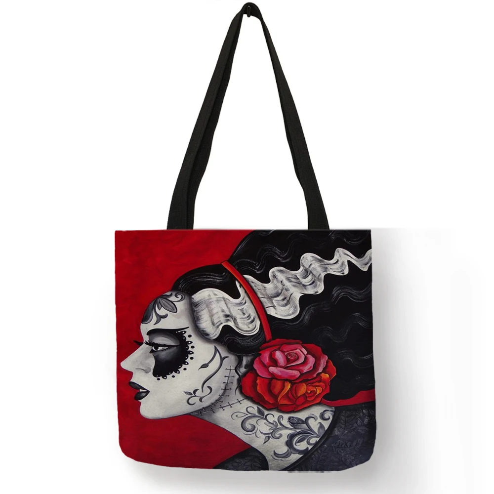 Customized Candy Skull Girl Print Women Bag For Beach 2019 Handbags Women's Shoulder Bags  For School Traveling B06088