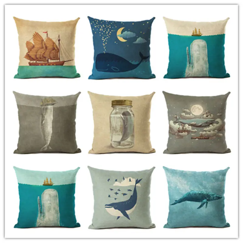 Marine Ocean Style Hippocampus Patterns Square 18&quot Cotton Linen Sea Horse Sofa Throw Cushion Covers Octopus Home Decor Pillows | Дом и сад