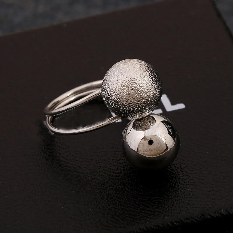 Женское золотое кольцо на палец, регулируемое, бохо, Женский скраб, двойные бусины, простой шар, металлические весенние кольца