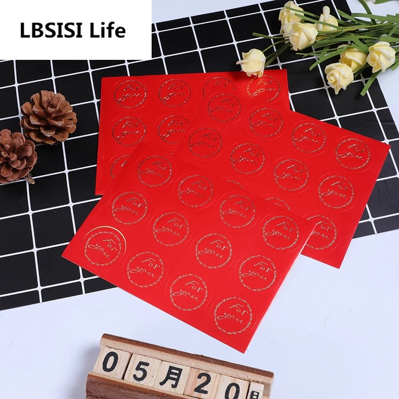 

LBSISI Life 108pcs For You Round Bronzing Red Sticker Handmade Cake Packaging Sealing Label Baking DIY Gift Box Decorating Tools
