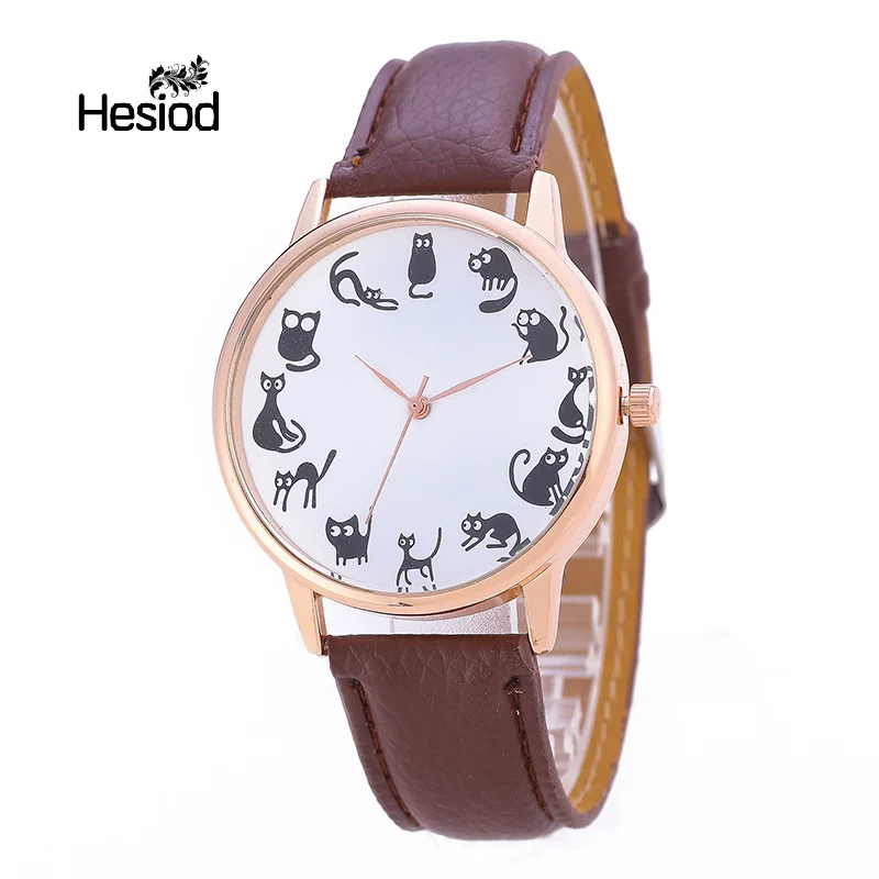 

Hesiod Cute Design Cat Dial Multicolor Leather Watches for Women Casual Ladies Cartoon Quartz Watch for Students