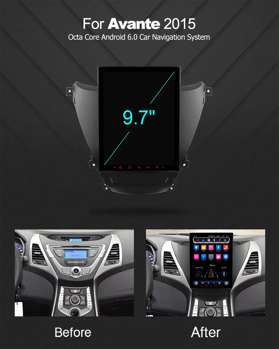 Clearance Ownice 9.7" ips 2.5D Android 6.0 Car DVD for Hyundai Elantra 2012 - 2016 with Calling Function Support dab+ dvr car play music 3