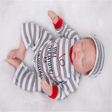 18inch 47cm Silicone baby reborn dolls, lifelike doll reborn Cute Striped clothes baby doll sleeping baby boy sleeping doll gift