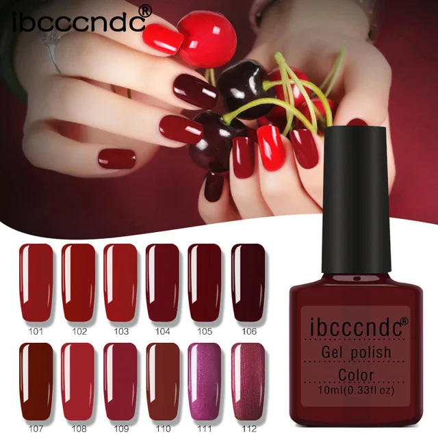 

Ibcccndc 12Pcs 10ml Wine Red Series Set for Nail Gel Polish Soak Off Gel Polish Curing with UV Lamp Nail Polish Gel Varnish Set