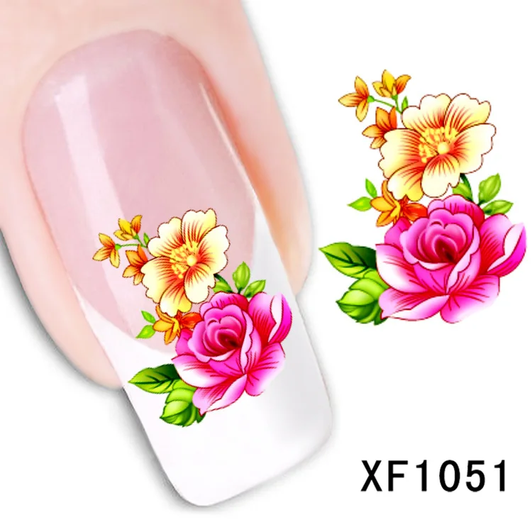 

rose flower design Water Transfer Nails Art Sticker decals lady women manicure tools Nail Wraps Decals wholesale XF1051