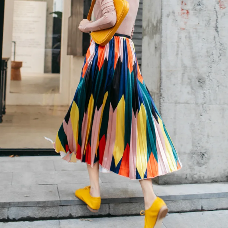 Geomestic атласные юбки с принтом женские европейские модные атласные юбки в горошек женские юбки с эластичной талией трапециевидные плиссированные юбки