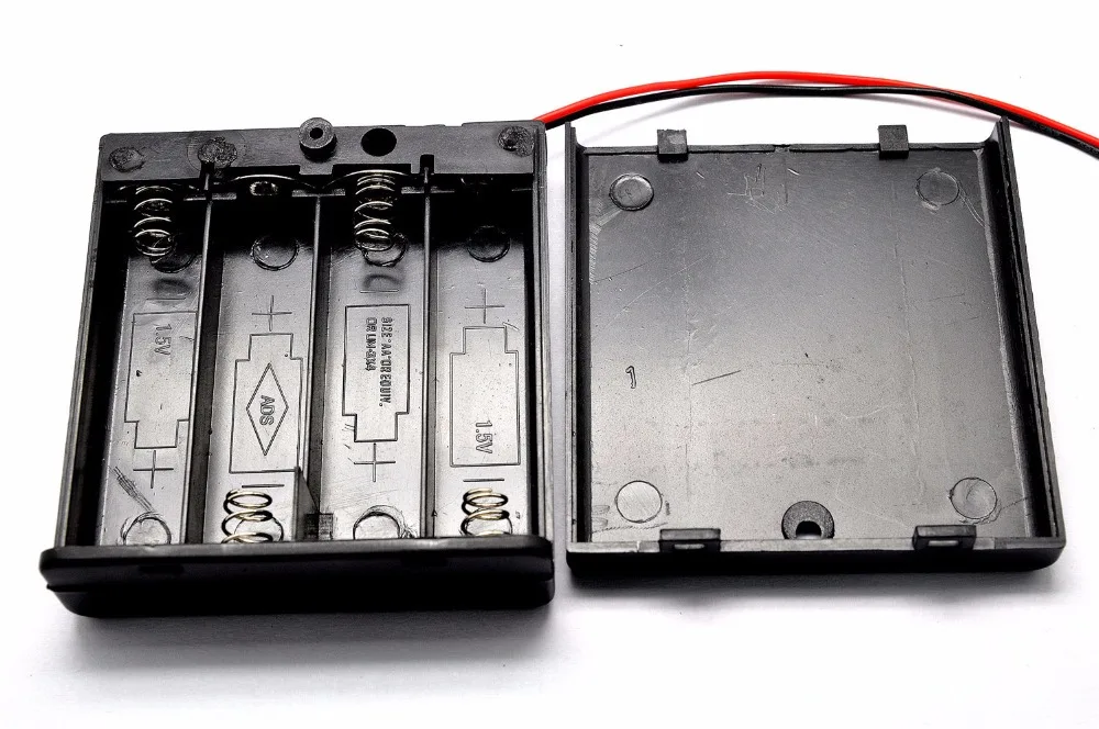 

6V 4 X AA Battery Holder Case Slot Holder Plastic Storage Box With OFF/ON Switch Wires For RC Parts For Output DC 6V