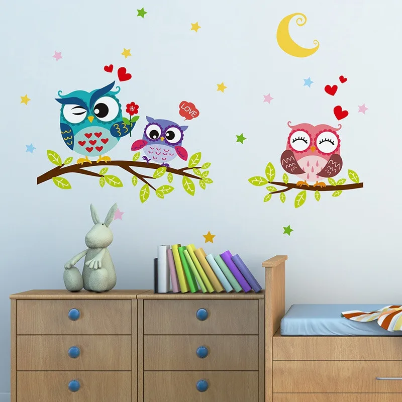 Cartoon Owl Wall Stickers Animals Owl in Tree Wall Decals Home Decoration