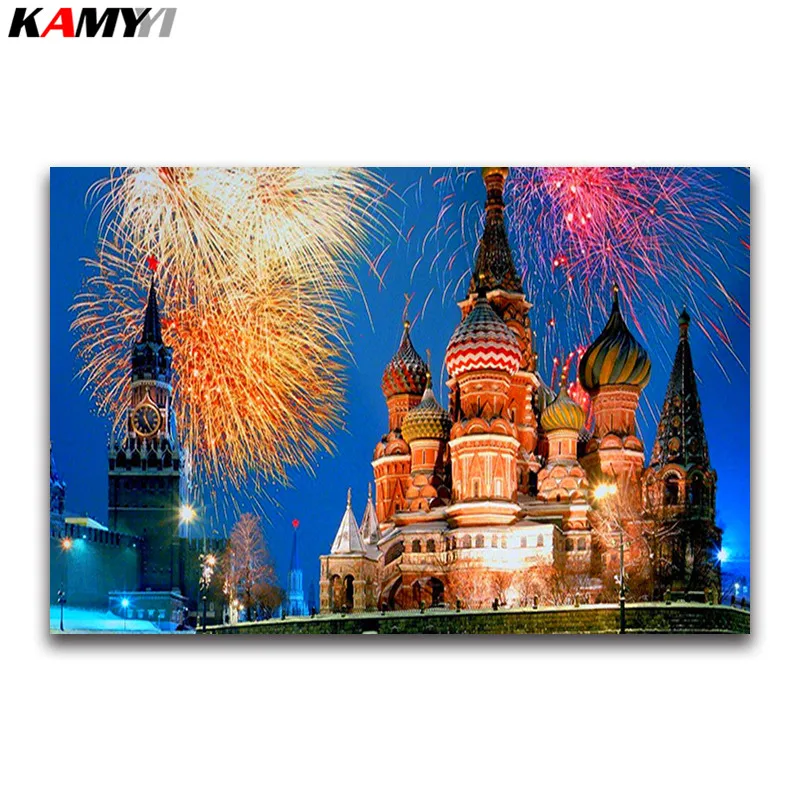 

new Year Full square Diamond embroidery blood church 5D DIY Diamond painting Cross stitch Firework full Diamond mosaic landscape