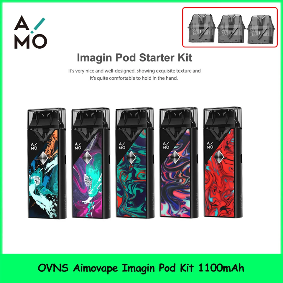 

Starter Vape Pen Origina OVNS Aimovape Imagin Pod Vape Kit 1100mAh with 3ML Capacity 1.2ohm Cartridge Vaporizer vs W01 Novo Kit