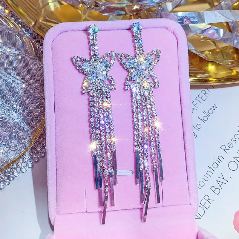 FYUAN Роскошные серьги капли с бабочкой из циркония кристаллами для женщин длинные