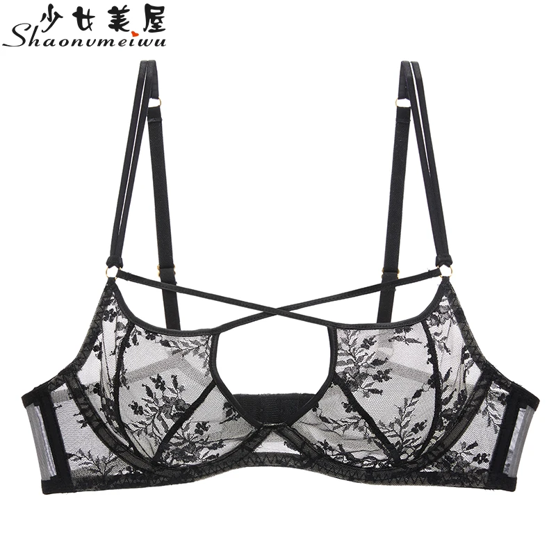 Koop Volledige Transparante Sexy Lingerie Dames See Through Kanten Beha Deksel Ultra Dunne Stijl Zonder Spons Beroep