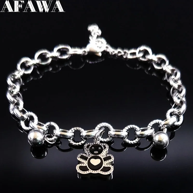 

2019 Bear Enamel Stainless Steel Bracelets for Women Silver Color Chain Bracelets Jewelry bijoux acier inoxydable femme B18153