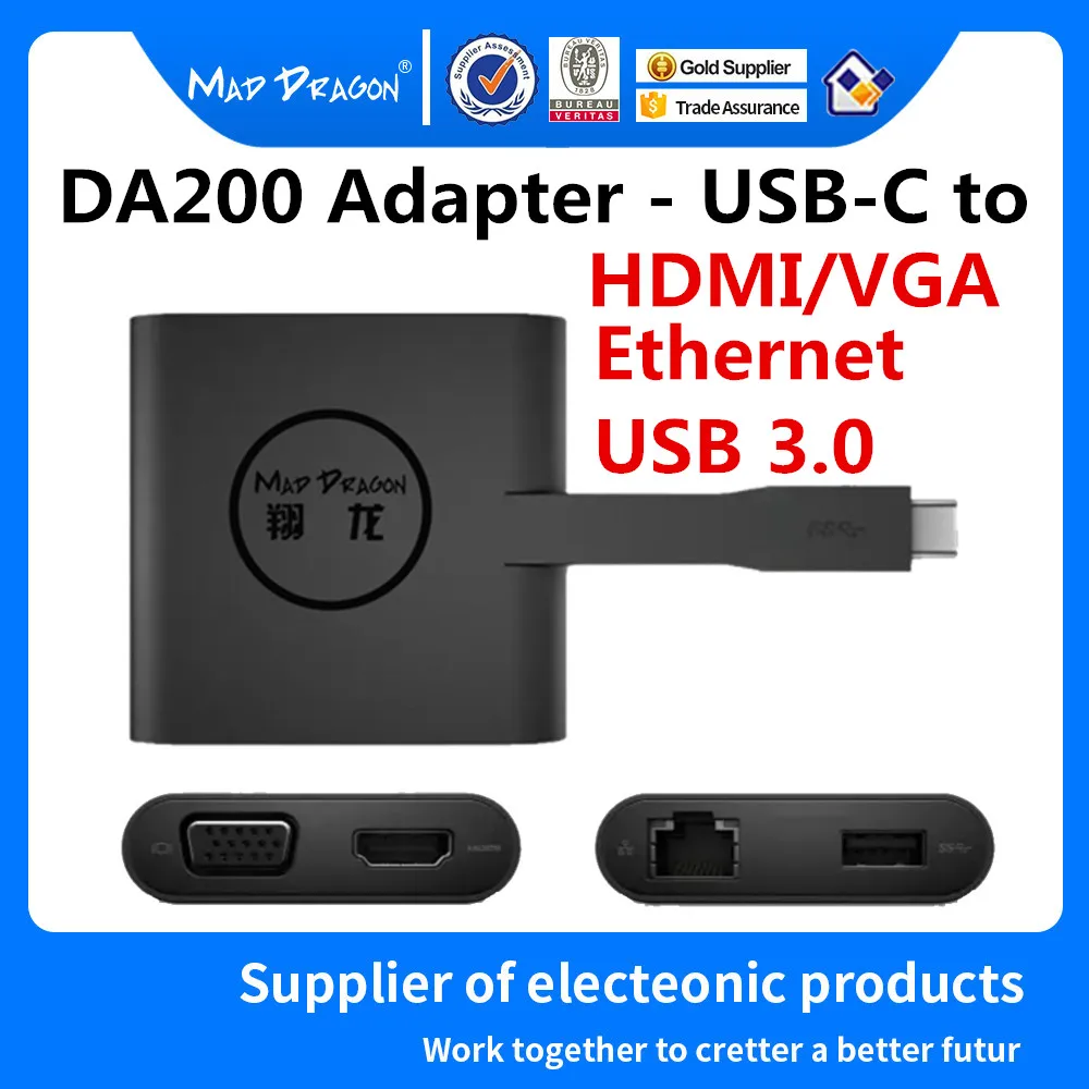 Mad Dragon Brand Da200 Adapter Usb Type C To Hdmi Vga Ethernet Usb 3 0 For Dell Da200 Xps13 9350 9360 9370 9365 Xps15 9550 9560 Computer Cables Connectors Aliexpress