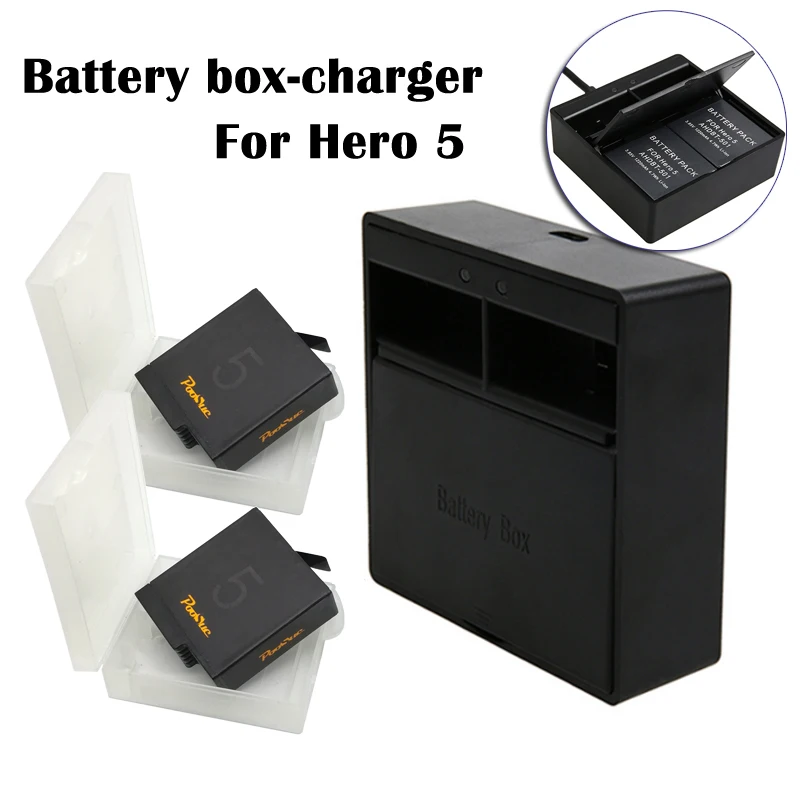 

NEW Poosue for GoPro Hero 5 battery AHDBT-501 Batteries x2 +USB Dual Charger Battery storage For Gopro Hero5 Hero 6 black camera