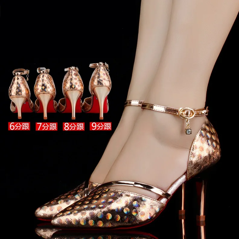 Для женщин Красочные муар и дождевых капель, покрыто розовым золотом/Серебряный Латинская танцевальная обувь 6/7/8/9 см Обувь на высоком каблуке танцевальная обувь для выступления;