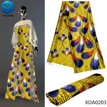 LIULANZHI Yellow ankara printing silk fabric african print silk wax fabric for imitated pink silk fabric for dress 5yards XDA02