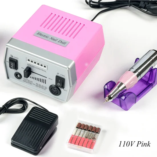 Полностью красивый Электрический аппарат для дизайна ногтей, 30000 об/мин для шлифовальных фрез, электрическая дрель для маникюра, аксессуары для CHHBS-288-1 геля для ногтей - Цвет: HBS288-110V Pink Set