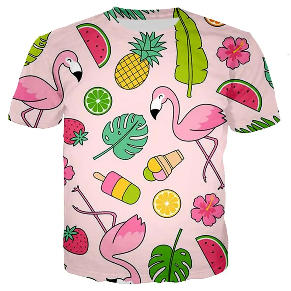 

Kids 3D Printer Pink Flamingo Children Kawaii tee Summer Clothing Toddler Kid Baby Boy Tops T-shirt Outfits Short Sleeve Clothes