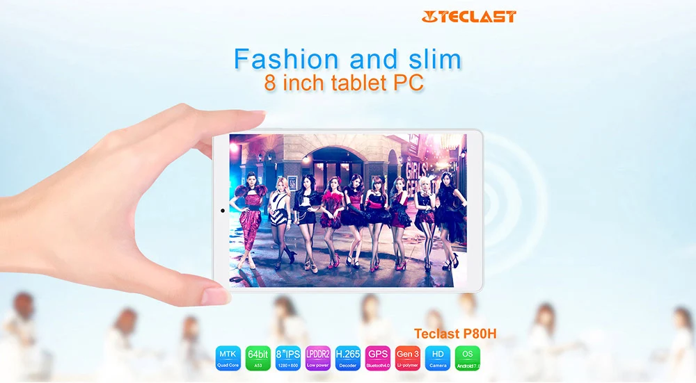 Teclast P80h 8 inch Android 7.0 Tablet PC MTK8163 64bit Quad Core 1.3GHz WXGA IPS Screen 1GB RAM 8GB ROM Dual WiFi GPS Bluetooth 4.0
