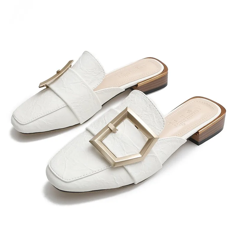 

Summer Flats Lady Sandals Slippers Soild Color Slip On Pointed Toe Women Mules Outdoor Flats Shoes Woman Slides YY0046