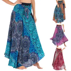 Для женщин длинный в стиле хиппи бохо юбка Цыганский богемный цветы эластичный Цветочный Пояс платье с вырезом 2019 можно носить с обеих