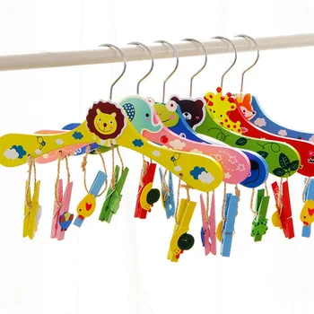 

60pcs 28cm Baby Trousers Clips Wooden Cartoon Animal Children Kids Slip-resistant Pants Racks Closet Garment Organizer wen6883