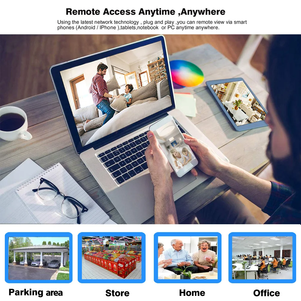  AHCVBIVN Video Surveillance System 8CH CCTV Security Kit 8PCS 1200TVL Dome Security Camera Night Vi - 32946918459