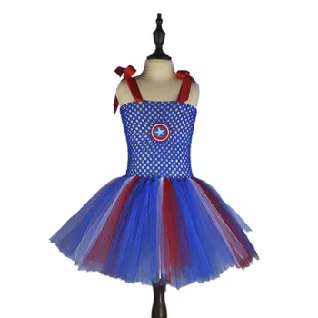 

Kids Superhero Captain America Embroidery Skirt for Girls Birthday Party Fancy Dress Halloween Costume for Kids Girls