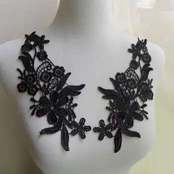 

1 Pair Black/White Fabric Venice Lace Flower Sewing Applique 23cm*9cm Free Shipping
