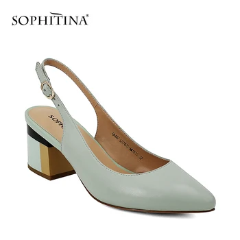 

SOPHITINA Handmade Genuine Leather Shoes Lady Sandals Sexy Pointed Toe Square Heel Light Buckle Strap Classic Shoes Woman S006