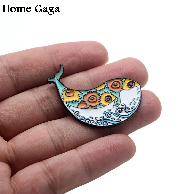 Homegaga Ван Гог Кит Акула Подсолнух Цинковый галстук штыри рюкзак одежда