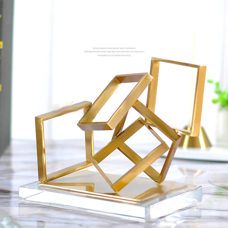 estatua de metal cuadrada geometrico apilada creativa moderna para decoracion del hogar manualidades decorativas para la habitacion objetos