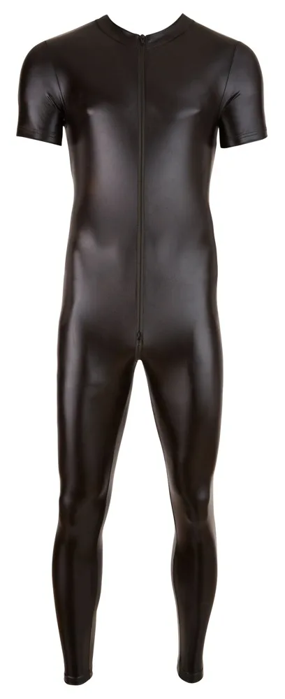 KH45 S-3XL сексуальный мужской короткий рукав комбинезон искусственная кожа две молнии открытый промежность боди костюм фетиш ночной клуб DS белье